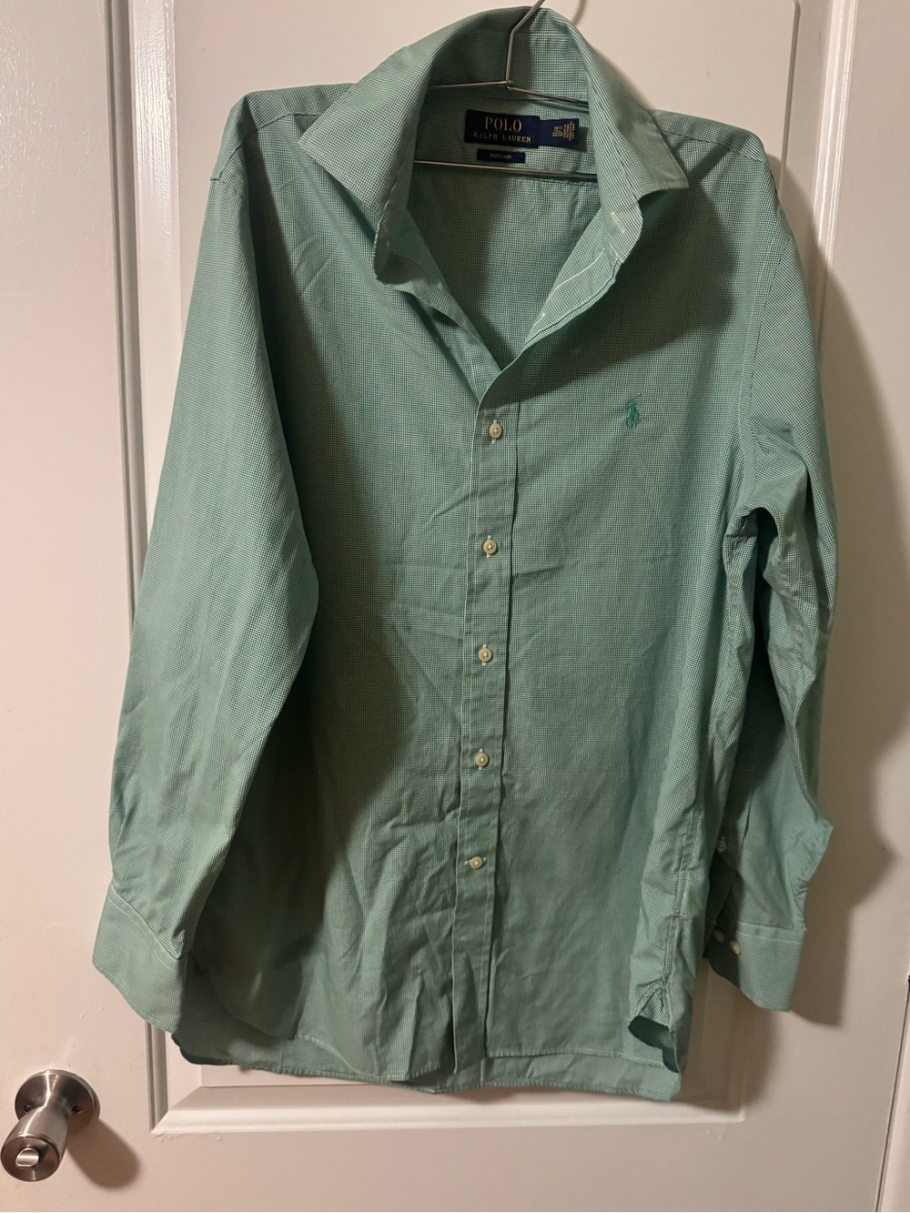 Polo Ralph Lauren Men's Green Long Sleeve Shirt Button Up, 100% Cotton